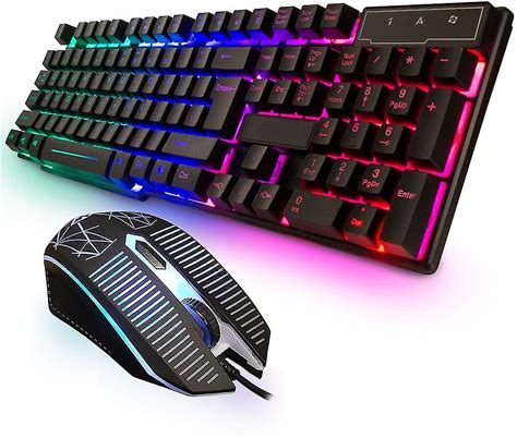 Gaming Keyboard And Mouse Set Rainbow Led Illuminated Usb For Pc Laptop Ps4 Xbox