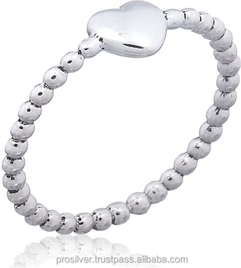 Silver Bead Stack Ring With Domed Heart