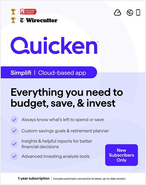 Quicken Simplifi Personal Finance Software For NEW Simplifi Subscribers | 1 Year Subscription| Cloud [Online Code]