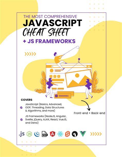 The Most Comprehensive Javascript Cheat Sheet + JS Frameworks Laminated Edition: Front-End And Back-End, Covers Javascript All Levels + Frameworks ..