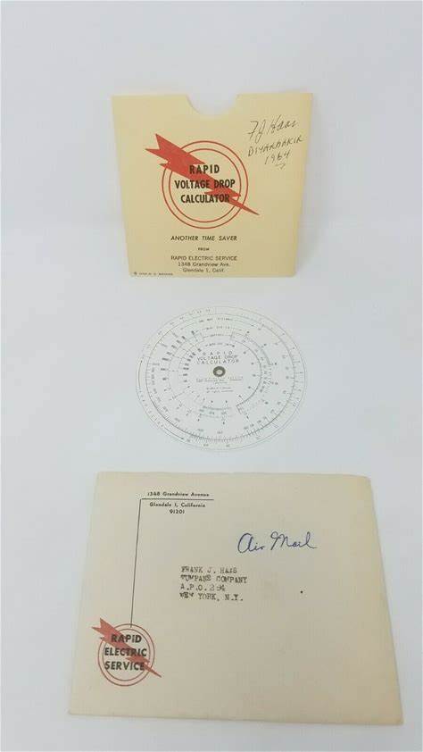 1962© R.C. BROOKS 1963 RAPID VOLTAGE DROP CALCULATOR Round Slide Rule Type 4