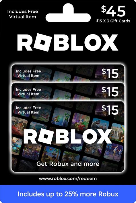 Roblox Physical Gift Cards, Multipack Of 3 X $15 [Includes Free Virtual Item] [Redeem Worldwide]