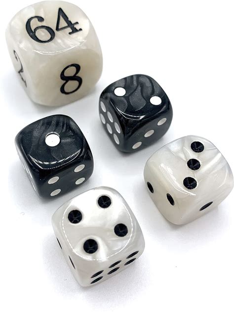Luck Lab Backgammon Pearl Dice Set - 22 mm Doubling Cube And Four 16 mm Dice With Bonus Storage Bag, Black/White Marbleized