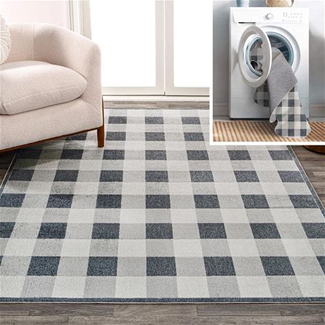 Light Gray/Dark Gray/Cream 8 ft. X 10 ft. Gingham Gradient Plaid Cottage Machine-Washable Area Rug