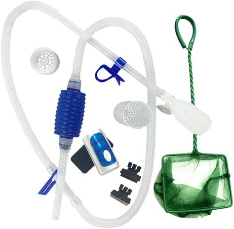 Fish Tank Cleaner/Fish Tank Accessories - Comes W/Gravel Vacuum For Aquarium, Fish Net, Magnet Brush & Algae Scraper - BPA Free Aquarium Supplies & A