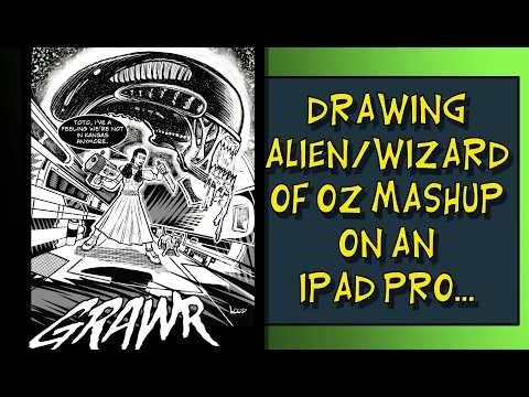 Drawing Alien/Wizard of OZ mashup on an Ipad Pro...