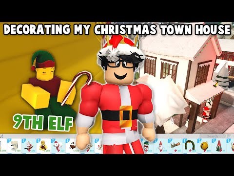 DECORATING my BLOXBURG CHRISTMAS TOWN HOUSE... and 9TH ELF LOCATION