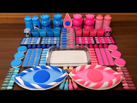 Slime Mixing: Blue vs Pink Glossy Slime Challenge & ASMR Mix