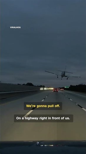 Dramatic moment plane collides with car during highway crash landing