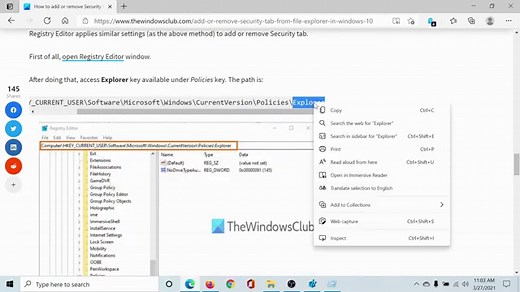 How to add or remove Security tab from File Explorer in Windows 11/10?