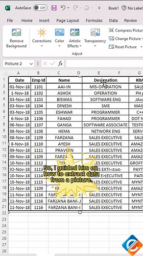 📷📊🔢 Easily insert data from a picture into Excel using the "Data" and "Picture from File" features to streamline data entry! 💡💻 In Excel, you can efficiently add data from a picture using the "Data" and "Picture from File" options. This method allows you to extract information from an image and insert it directly into a worksheet, saving you time and effort compared to manual data entry. 📷📊🔢 Empower your data entry process in Excel by leveraging the "Data" and "Picture from File" options