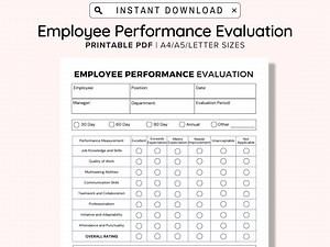 Employee Performance Evaluation Template, Employee Performance Review, Human Resources, Employee Performance Evaluation Form, Contract PDF - Etsy