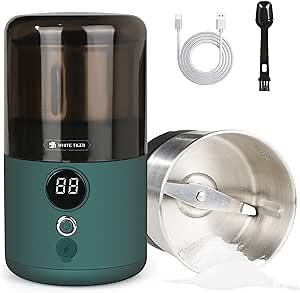 Electric Pill Crusher Grinder, White Tiger Cordless Pulverizer, Grind and Pulverize Pills to Fine Powder for Feeding, Kids or Pets - Food Grade Removable Stainless Steel Grinding Cup with Brush, Spoon