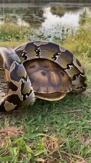 Turtle Leaves Shell to Escape Python! 🐢💨(Ai) #FunnyAnimals #funnyshorts #shorts
