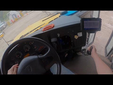 IC CE school bus POV startup & drive, MaxxForce DT CE300