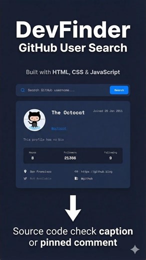 DevFinder | Github User Search - Built with HTML, CSS & JavaScript | ‪@devsQUE‬ #viral #shorts