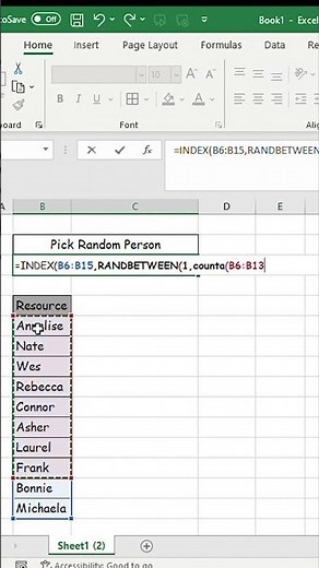How to pick random name from list in Excel?