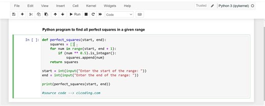 4K views · 53 reactions | Day 15 : Python Program to find all perfect squares in a given range | Python Coding | Facebook