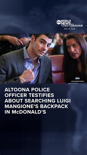 An Altoona police officer testified about searching Luigi Mangione's backpack after he was apprehended at a Pennsylvania McDonald's. It comes as prosecutors release a trove of photographs showing some of the evidence against him. Aaron Katersky has details. #WorldNewsTonight