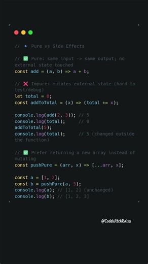 ✨ JavaScript Functional Programming: Pure Functions vs Side Effects 🚀 #javascript #shorts #coding