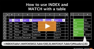 How to use INDEX and MATCH with a table