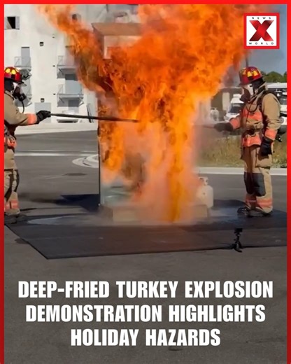 NewsX World on Instagram: "Do not attempt this at home: During a safety demonstration, firefighters showed how a frozen turkey can explode when placed in a deep fryer, highlighting the risks of Thanksgiving cooking. #Thanksgiving #NewsUpdate #newsxworld #newsxworldsocial"