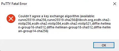 Fix Putty's 'Key Exchange Algorithm Agreement' error