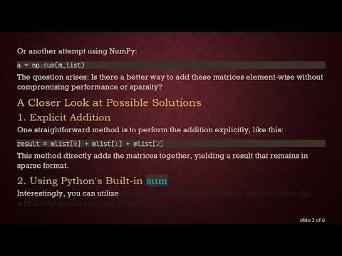 Efficient Techniques for Element-wise Addition of Sparse Matrices in Python