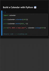 161K views · 2.1K reactions | Build a Calendar with Python #codewithpython #python #programming #codingshorts #challenge #pythonchallenge | Python Coding | Facebook