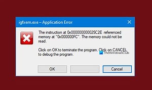 Igfxem.exe Application error, The memory could not be read [Fix]