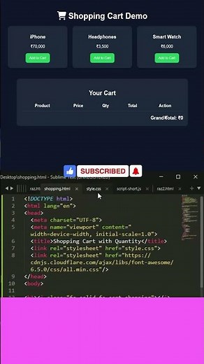 "E-Commerce Shopping Cart Using HTML CSS & JS | Full Demo" #coding