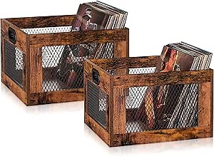 2 Pack Albums Storage for Vinyl Records, Durable and Reliable Record Crates for Vinyl, Lp Record Storage Boxes Cube Record Holder Organizers，Easy to Assemble……