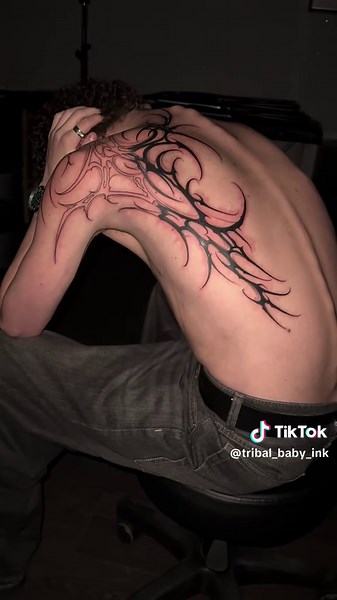 1 session done, wait for a final result. Booking 📷: tribal_baby_ink #tattoo #tribal #blackwork #backtattoo #fyp