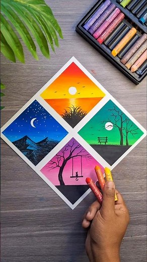 ✨ Day to Night Scenery Drawing | Easy Oil Pastel Landscape Art for Beginners