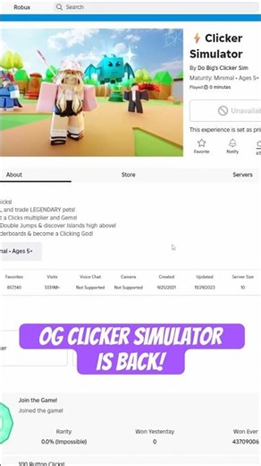 OG Clicker Simulator Is BACK On Roblox After YEARS… #roblox #shorts