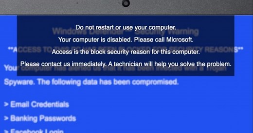 Computer scam locks user's computer, instructs you to call Microsoft technical support