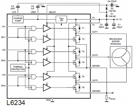Brushless DC motor control with Arduino and L6234 driver