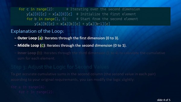 Cumulative Sum in a 3D Array using For Loops in Python