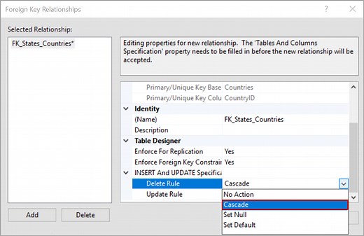 DELETE CASCADE and UPDATE CASCADE in SQL Server foreign key