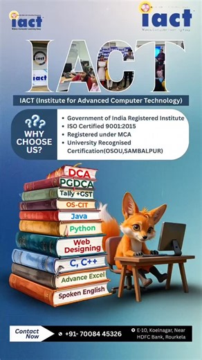 Tarsh Laichetty | Desi Explorer on Instagram: "IACT Rourkela - Institute for Advanced computer Technology. Courses offered : DCA, PGDCA, JAVA, Python, Web Designing, C, C++, Spoken English and many more Location - E10 Koel Nagar, Near HDFC bank Rourela."