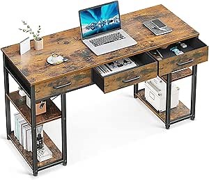 ODK Office Small Computer Desk: Home Table with Fabric Drawers & Storage Shelves, Modern Writing Desk, Vintage, 48"x16"