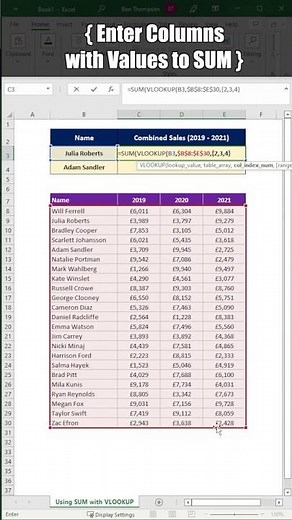 How to use VLOOKUP and SUM all the matches in multiple columns in Excel #shorts