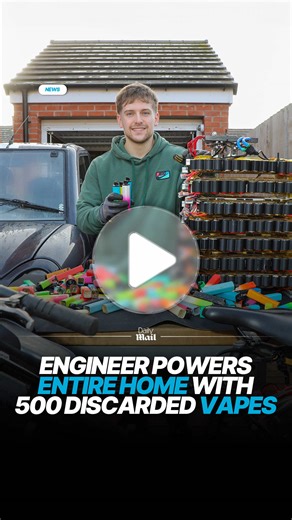 A man has built a rechargeable battery pack big enough to power his whole home - using the batteries from discarded vapes. Electronics engineer Chris Doel, 26, stripped the lithium batteries from 500 binned vapes to create a single one large enough to run his entire house electrics for eight hours. He wired the 2.5 kWh battery in to his home with an inverter and ran all electrical components entirely off-grid for eight hours, including the microwave, kettle, and all lighting. Chris, who works fo