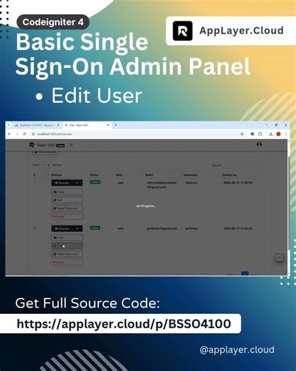 Edit User - Basic Single Sign-On Codeigniter 4 & MySQL #shorts