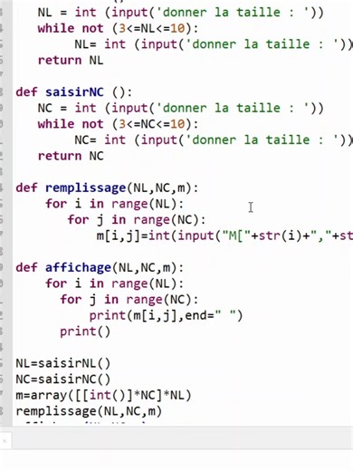 Declaration, Remplissage, Affichage d'une matrice en python 💻 #fyp #foryoupage #bacinfo #programmation #bac2k26