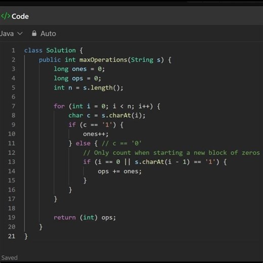 3228 Maximum Number of Operations to Move Ones to the End