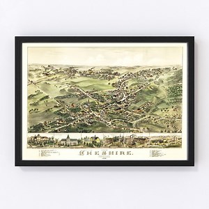 Cheshire Map 1882, Vintage Cheshire Map, Old Cheshire Connecticut Art, Wall Art Gift for Cheshire History Lovers Retro Decor - Etsy