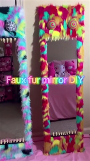 Coolest and mirror I’ve seen on Pinterest so I wanted to do one myself but with unicorn colors instead lol!🦄 I got the fabric from hobby lobby but you can find it online if it’s sold out. Hope you enjoyed the crappy tutorial! I may or may not add eyes and teeth later if I feel like it. Idk😌#fyp#fypシ #diy#trending#alt @pintrestideas