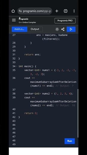 C++ Program to Find Maximum Subarray Sum After Removing All Occurrences of One Element |