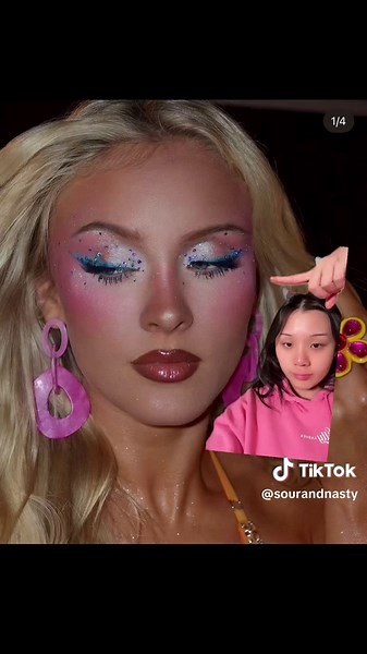 @sophia sinot did an amazing job on all the tour looks it’s so hard to pick a favorite! also did not mean to post this on spotify wrapped day but it’s pretty fitting huh 😗 . product list: @ColourPop Cosmetics matte about hue eyeshadow palette @urban decay 24/7 glide-on eyeliner in deep end and heavy metal glitter in grind @Half Magic by Donni Davy sparklestik eye crayon in twirlita baby pink, glitter pill in merquoise and face gems in iridescent @cliocosmetics_global extreme gelpresso eyeliner 